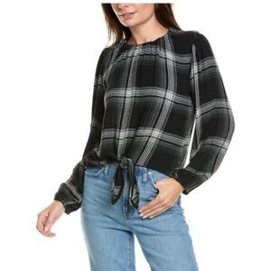 NWT Anthropologie Cloth & Stone Plaid Tie-front Top